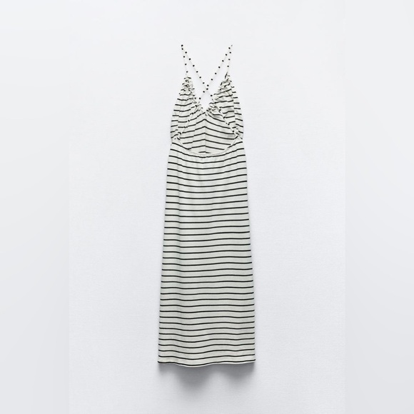 ZARA BLOGGERS FAVORITE STRIPED RUCHED DRESS - Picture 6 of 9